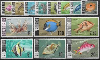 1967-73 Tanzania fishes 14v. MNH SG. n. 142a/57a
