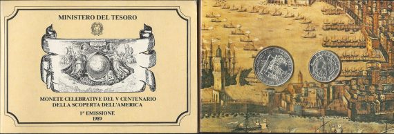 1989 Italia Lire 500+Lire 200 silver scoperta America FCD - BU