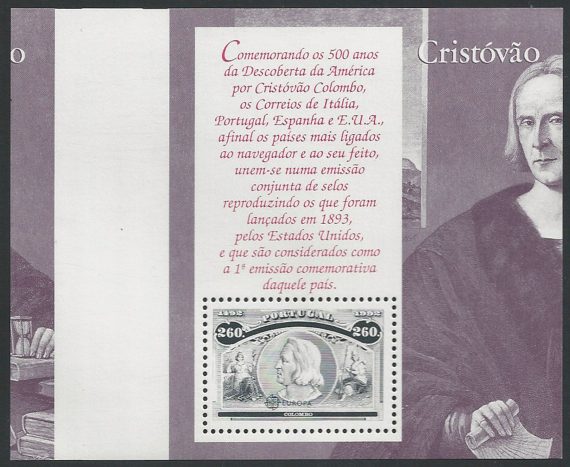1992 Portogallo Cristoforo Colombo 1 BF MNH Unif. BF n. 90 varietà
