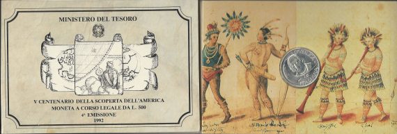 1992 Italia Lire 500 argento scoperta dell'America in folder