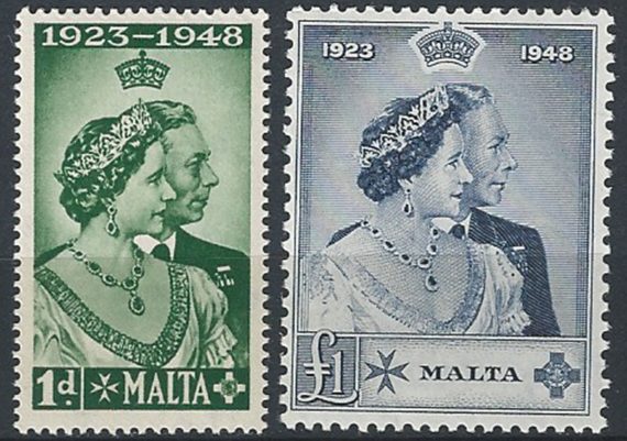 1949 Malta Royal Silver Wedding MNH SG n. 249/50