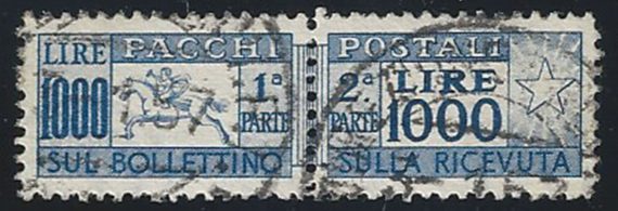 1954 Italia pacchi postali Lire 1.000 Cavallino bc cancelled Sassone n. 81/I