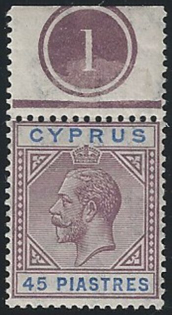 1923 Cipro George V 45pi. dull purple ultr. MNH SG n. 99