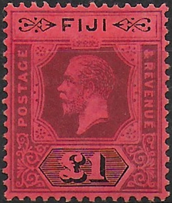 1914 Fiji George V 1£ purple and black/red MNH SG n. 137