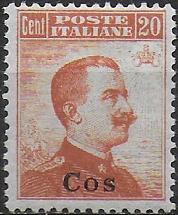 1917 Egeo Coo 20c. orange no Wmk MNH Sassone n. 9