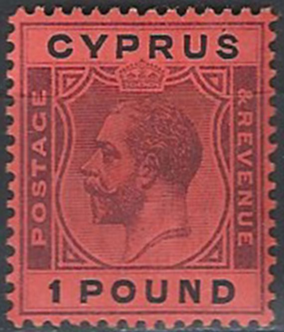1924 Cyprus George V 1£ purple and black-red MLH SG n. 102
