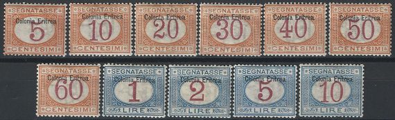 1903 Eritrea segnatasse 11v. bc MNH Sassone n. 1/11