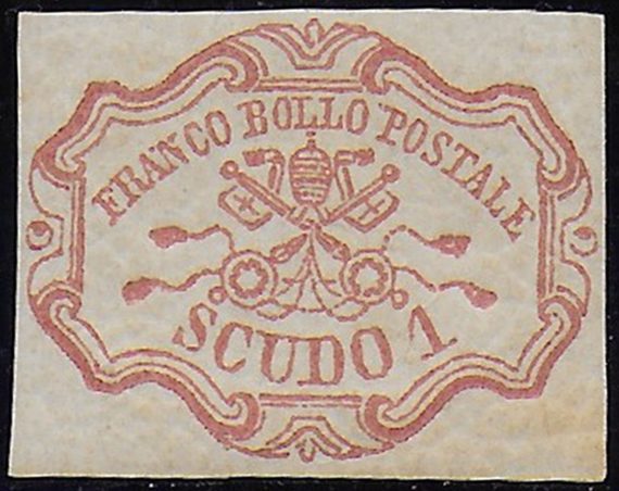 1852 Stato Pontificio 1s. vivid carmine pink MNH Sassone n. 11a