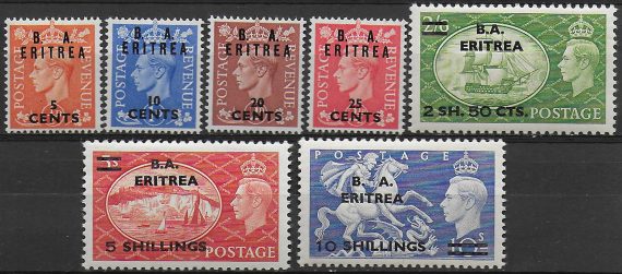 1951 Eritrea B.A. 7v. MNH Sass. n. 27/33