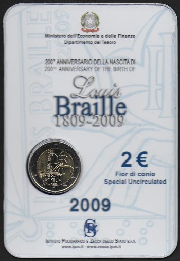 2009 Italia € 2,00 Louis Braille FDC-BU