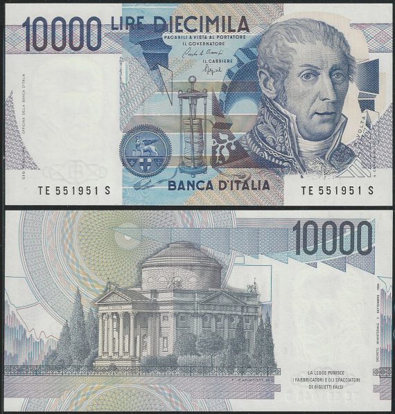 1992 Italia Lire 10.000 A. Volta varietà FDS Rif. BI 76Ea Gigante