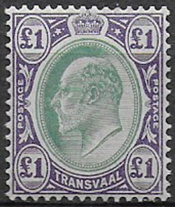 1903 Transvaal Edward VII £1 green and violet MNH SG n. 258