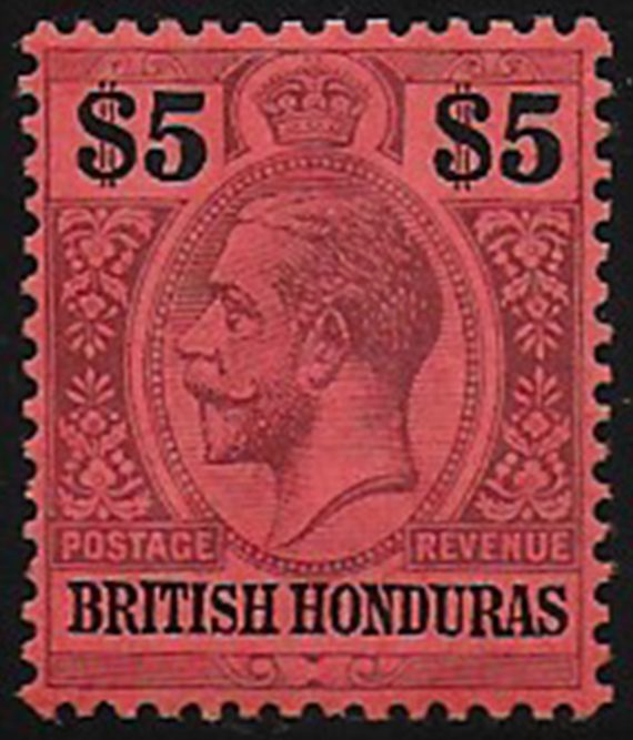 1913 Bitish Honduras $5 purple and black-red MNH SG n. 110