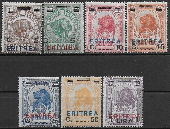 1924 Eritrea elefante e leone 7v. MNH Sassone n. 80/86