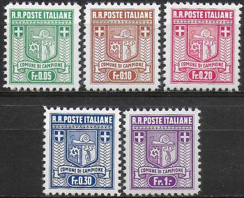 1944 Campione d'Italia Coat of Arms 5v. MNH Sassone n. 1/5