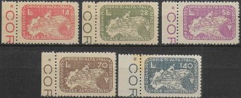 1945 Italia Luogotenenza CORALIT Ciclista 5v. bf MNH Sassone n. 8/12