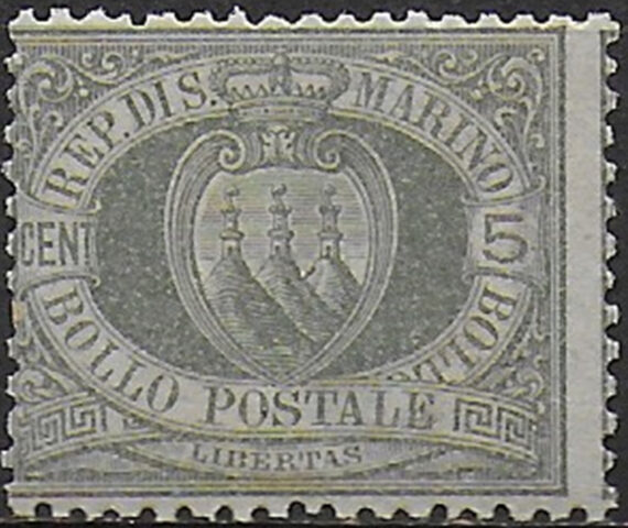 1892 San Marino stemma 5c. verde olivastro mc MNH Sassone n. 13
