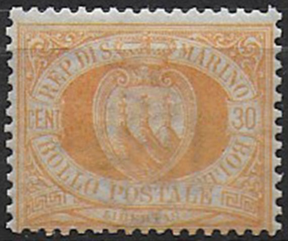 1892 San Marino 30c. giallo chiaro MNH Sassone n. 16