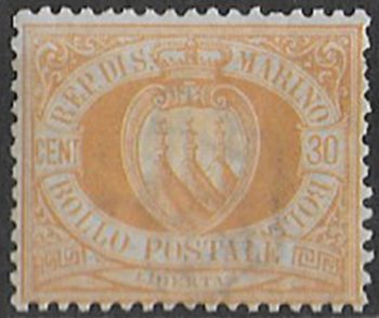 1892 San Marino stemma 30c. giallo chiaro bc MNH Sassone n. 16