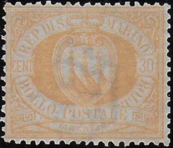 1892 San Marino 30c. light yellow bc MNH Sassone n. 16