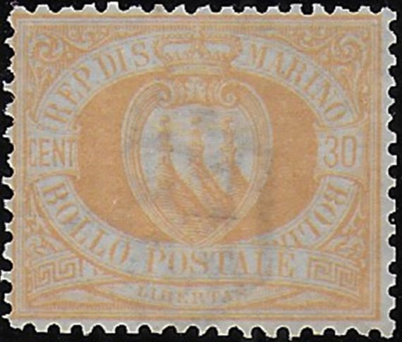 1892 San Marino 30c. light yellow bc MNH Sassone n. 16