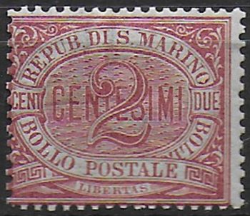 1894 San Marino Cifra 2c. carminio mc MNH Sassone n. 26
