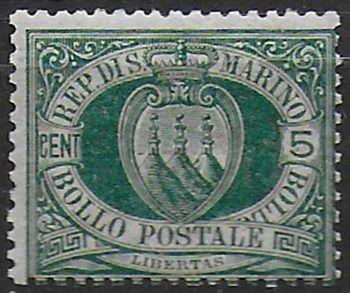 1899 San Marino 5c. verde scuro mc MNH Sassone n. 27a