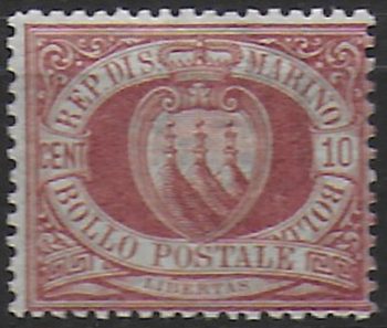1899 San Marino 10c. rosso bruno mc MNH Sassone n. 28