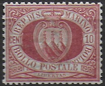 1899 San Marino 10c. rosso bruno bc MNH Sassone n. 28