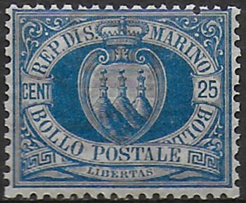 1899 San Marino 25c. azzurro scuro MNH Sassone n. 30a