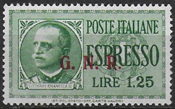 1943 Repubblica Sociale Espressi Lire 1,25 var MNH Sassone n. 19/IIIk
