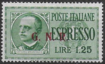1943 Repubblica Sociale Espressi Lire 1,25 var MNH Sassone n. 19/IIIn