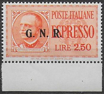 1943 Repubblica Sociale  Espressi Lire 2,50 var bf MNH Sassone n. 20/IIIn