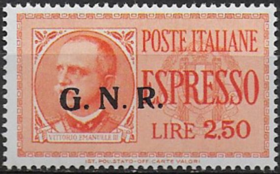1943 Repubblica Sociale Espressi Lire 2,50 var MNH Sassone n. 20/IIi