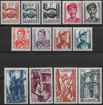1948 Saar French occupation reconstruction 13v. MNH Unificato n. 231/43