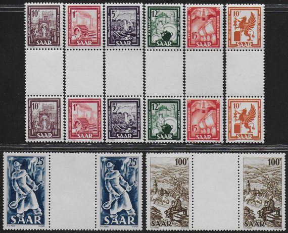 1949-50 Saar French occupation pairs interspace 8v. MNH Unificato n. 255/62