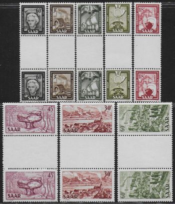 1951 Saar French occupation pairs interspace 8v. MNH Unificato n. 283/90
