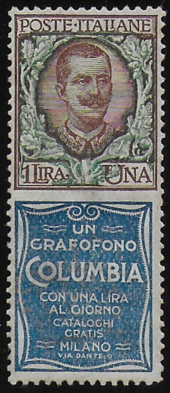 1924-25 Italia Pubblicitari Lire 1 Columbia bc MNH Sassone n. 19
