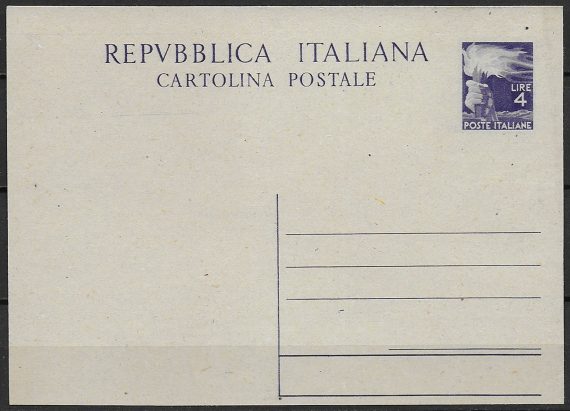 1947 Italia cartolina postale Lire 4  Fil. n. C133