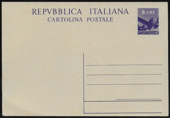 1947 Italia cartolina postale Lire 8 Fil. n. C134