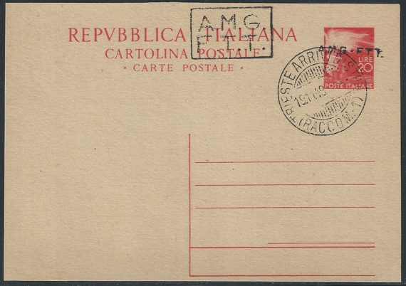 1948 Trieste A cartolina postale Lire 20 Filagrano n. C5A