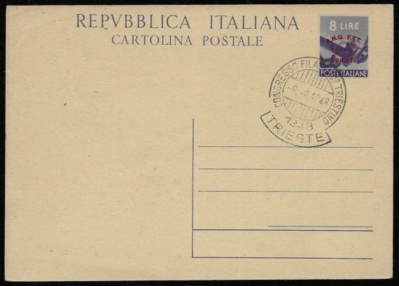 1948 Trieste A Lire 8 cartolina postale Filagrano n. C9