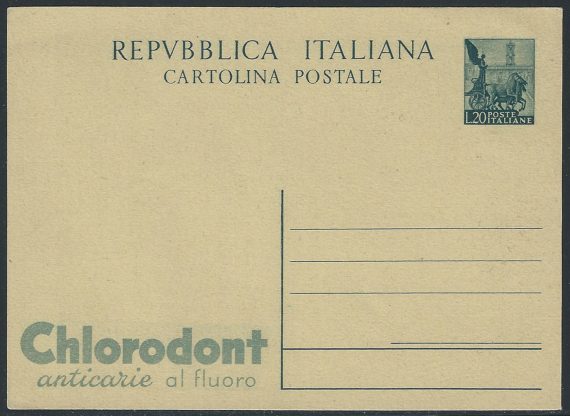1951 Italia L 20 Chlorodont cartolina postale Fil. n. R9/2