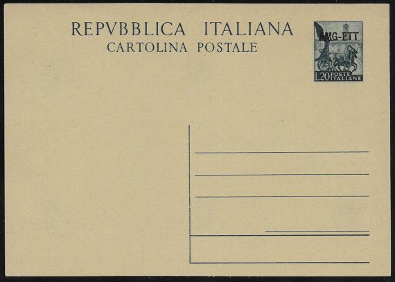 1952 Trieste A Lire 20 C16 Fil. cartolina postale