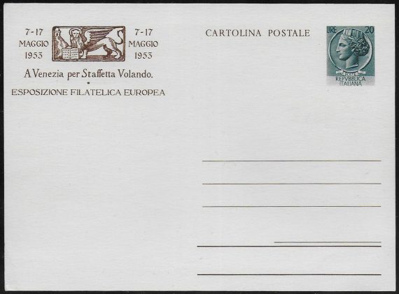 1953 Italia C149 Lire 20 cartolina postale Fil.
