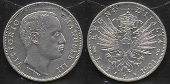 1901 Italia VE III Lire 1 Aquila Sabauda in argento qFDC
