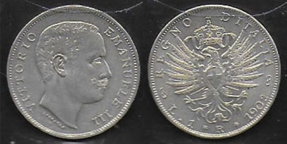 1902 Italia VE III Lire 1 Aquila Sabauda in argento qFDC