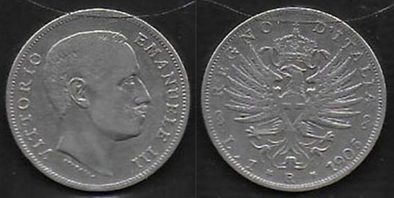 1905 Lire 1 qBB Aquila Sabauda argento