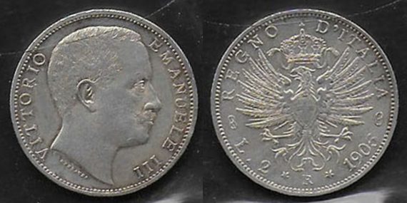 1905 Italia VE II Lire 2 Aquila Sabauda argento SPL