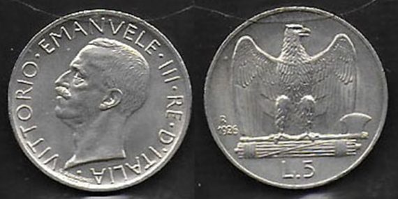 1926 Italia VE III Lire 5 Aquilotto in argento SPL+